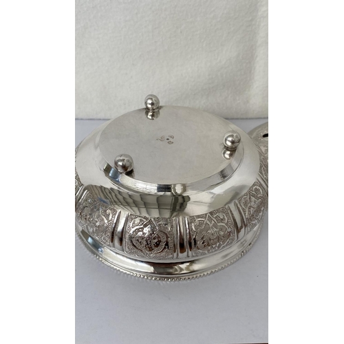 84 - Lovely Persian Antique Hand Chased Solid Sterling Silver Potpourri Bowl Hallmarked on Base (390gr)