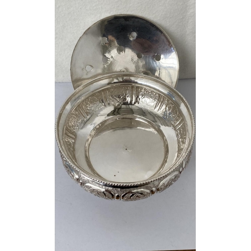 84 - Lovely Persian Antique Hand Chased Solid Sterling Silver Potpourri Bowl Hallmarked on Base (390gr)