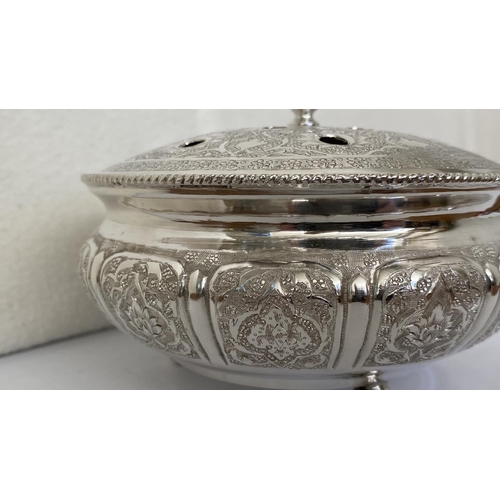 84 - Lovely Persian Antique Hand Chased Solid Sterling Silver Potpourri Bowl Hallmarked on Base (390gr)