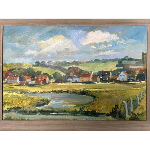 60 - Jane Pollock Oil on Board Painting of 'Salthouse (Norfolk) From the Marshes (73 x 52cm)