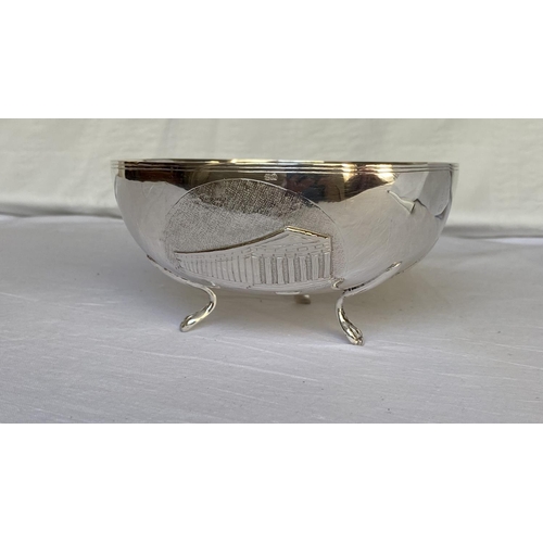 72 - Cyprus Silver 830 Footed Bowl Embossed with Kolossi Castle, Parthenon and Salamina (140gr, 13.5cm Di... 