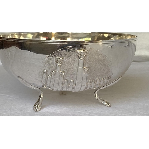 72 - Cyprus Silver 830 Footed Bowl Embossed with Kolossi Castle, Parthenon and Salamina (140gr, 13.5cm Di... 