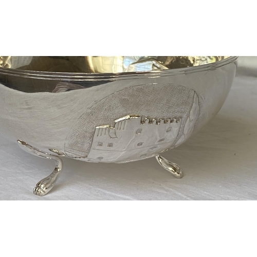 72 - Cyprus Silver 830 Footed Bowl Embossed with Kolossi Castle, Parthenon and Salamina (140gr, 13.5cm Di... 