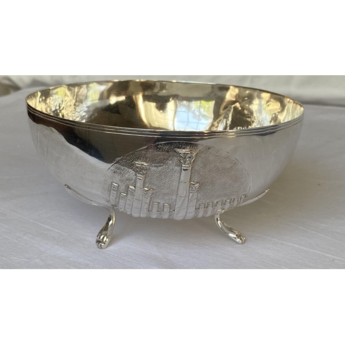 72 - Cyprus Silver 830 Footed Bowl Embossed with Kolossi Castle, Parthenon and Salamina (140gr, 13.5cm Di... 