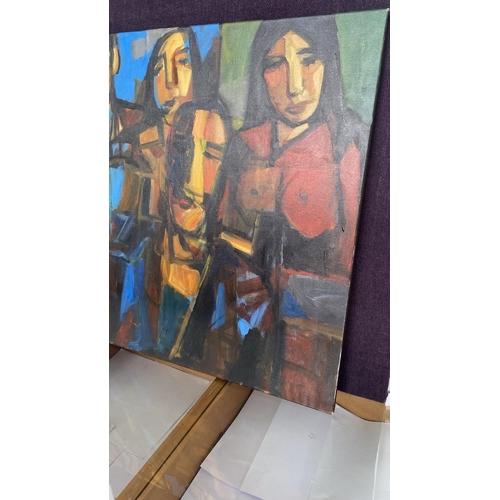 51 - Oil on Canvas Large Painting Depicting Human Faces Signed 'Alex' (100 x 80cm)