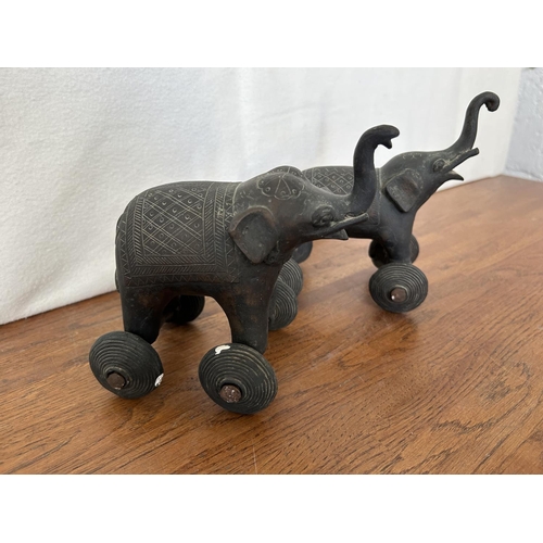 19 - x2 Indian Cast Iron Elephants on Wheels