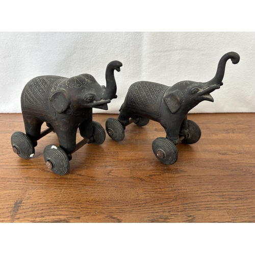 19 - x2 Indian Cast Iron Elephants on Wheels