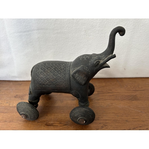 19 - x2 Indian Cast Iron Elephants on Wheels