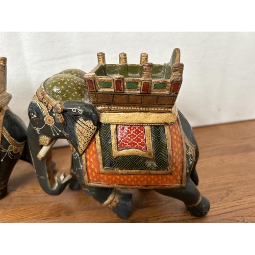 20 - x2 Indian Hand Painted Wooden Elephants