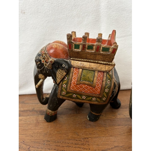 20 - x2 Indian Hand Painted Wooden Elephants