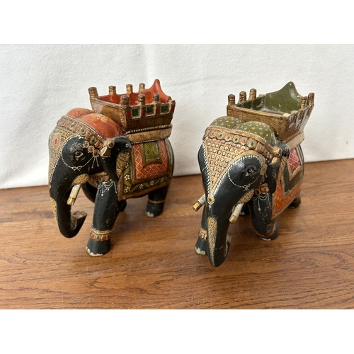 20 - x2 Indian Hand Painted Wooden Elephants