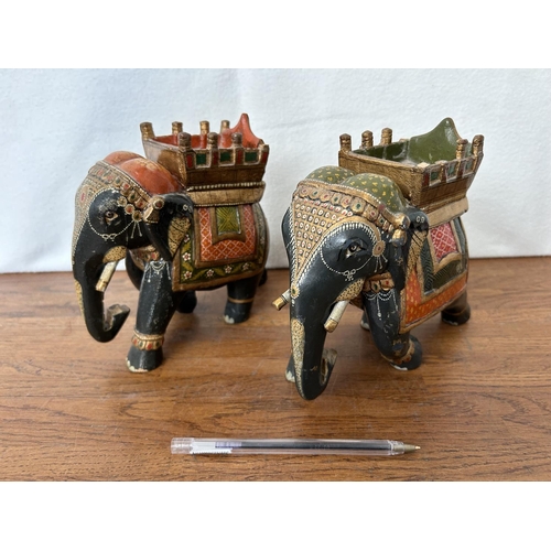 20 - x2 Indian Hand Painted Wooden Elephants