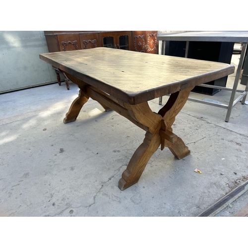 2 - Retro Solid Oak Farmhouse Dining Table (170 x 78cm)