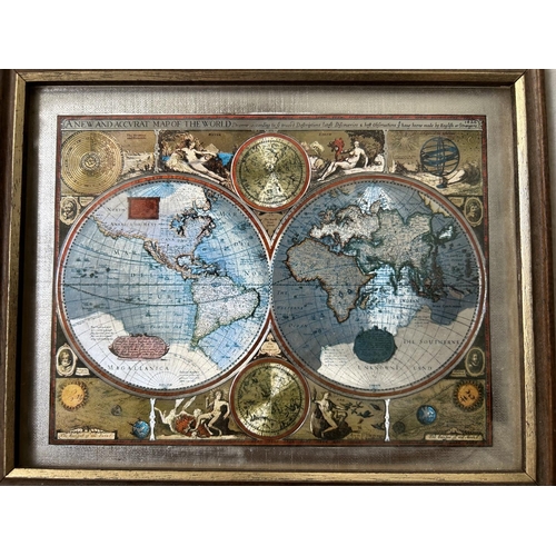 47 - Vintage 1970's Small Metal Etched World Art Map (22 x 18cm)