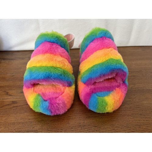 56 - Pair of UGG Fluff Yeah Rainbow Color Women's  Slippers Size 40 (Unused)