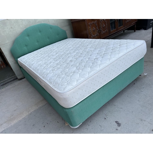 57 - Large (Single) Bed with Mattress and Padded Headboard (130 x 190cm)