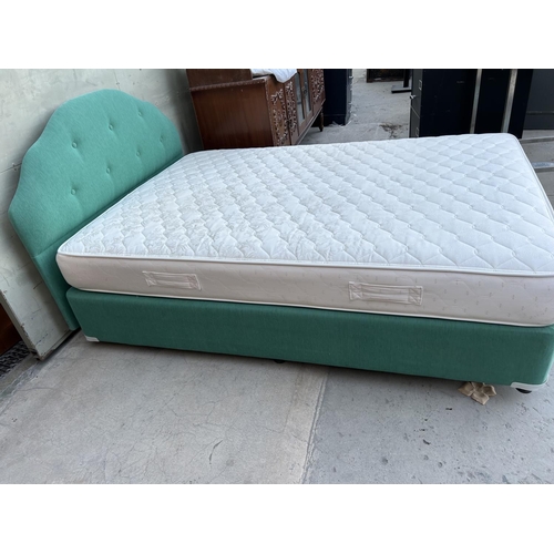 57 - Large (Single) Bed with Mattress and Padded Headboard (130 x 190cm)