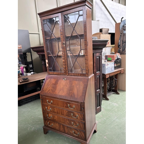 58 - Antique Victorian Type Opening Top Secretaire Writing Desk with Top Bookcase and 4 Bottom Drawers (S... 