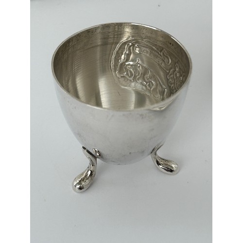 9 - Hallmarked Silver 830/800 Childrens Eggcup and Curved Spoon (49gr)