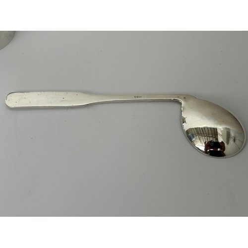 9 - Hallmarked Silver 830/800 Childrens Eggcup and Curved Spoon (49gr)