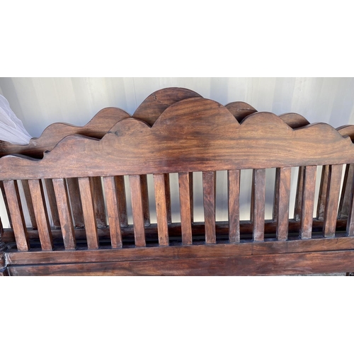 529 - Antique Style Double Solid Wood Poster Bed with Carvings (A/F - Needs Attention)