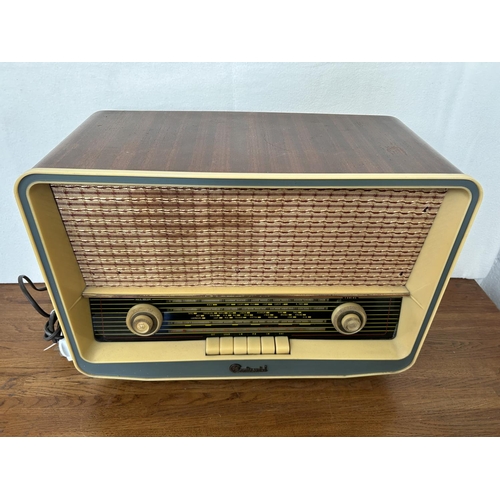 40 - The 1958 PYE Continental Table Model Valve Radio with Wooden and Blue Painted Cabinet - Working