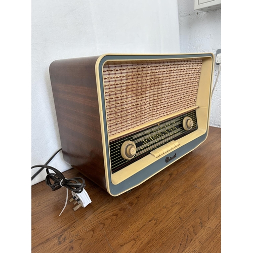 40 - The 1958 PYE Continental Table Model Valve Radio with Wooden and Blue Painted Cabinet - Working