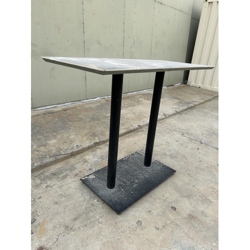 12 - Metal Twin Pedestal Marble Top High Table (130 W. x 60 D. x 105cm H.)