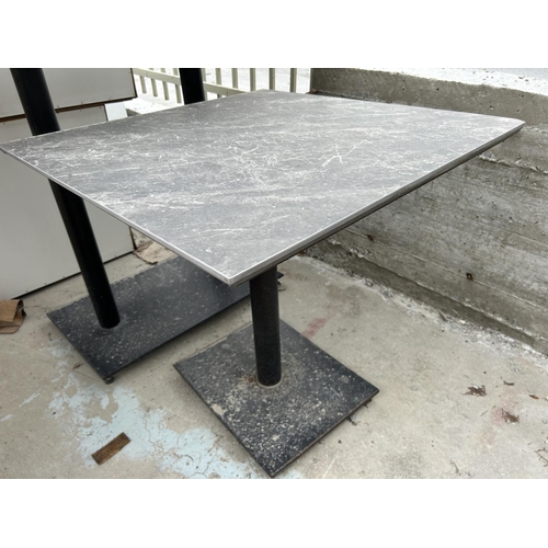 16 - Metal Marble Top Like Square Pedestal Table (Top slightly Damaged - 80 x 80 x 76cm)