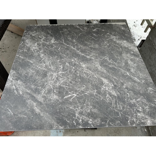 16 - Metal Marble Top Like Square Pedestal Table (Top slightly Damaged - 80 x 80 x 76cm)