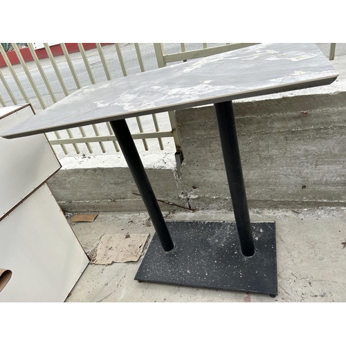 17 - Metal Twin Pedestal Marble Top High Table (130 W. x 65 D. x 108cm H.)