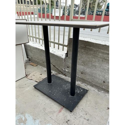 17 - Metal Twin Pedestal Marble Top High Table (130 W. x 65 D. x 108cm H.)