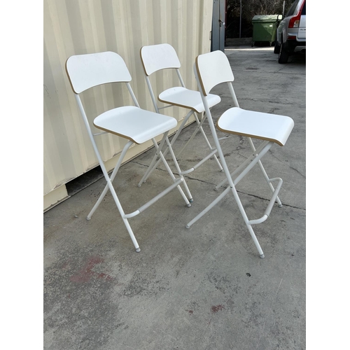 31 - x3 'Ikea' Folding High Wood and Metal White Bar Stools