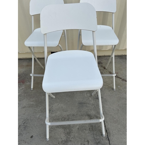 31 - x3 'Ikea' Folding High Wood and Metal White Bar Stools