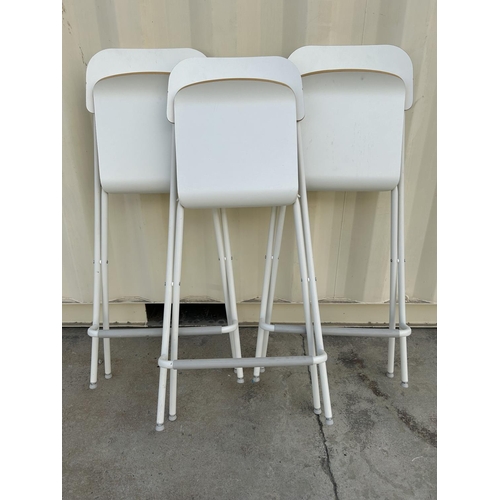 31 - x3 'Ikea' Folding High Wood and Metal White Bar Stools