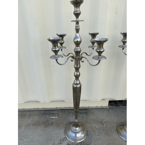 38 - x2 Vintage Oversized Metal with Silver Core 5-Arm Candelabras (108cm H./each)