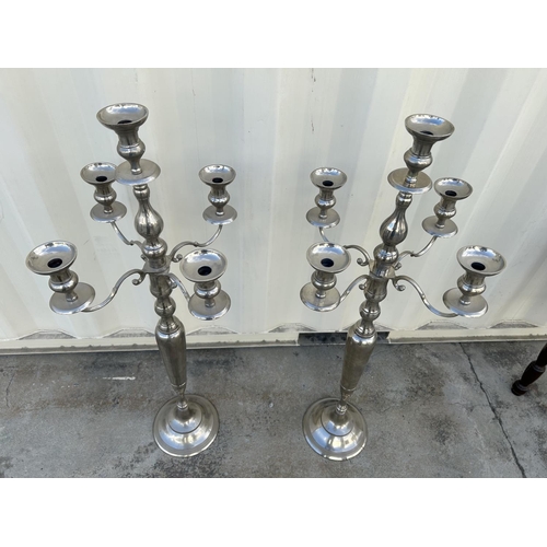 38 - x2 Vintage Oversized Metal with Silver Core 5-Arm Candelabras (108cm H./each)