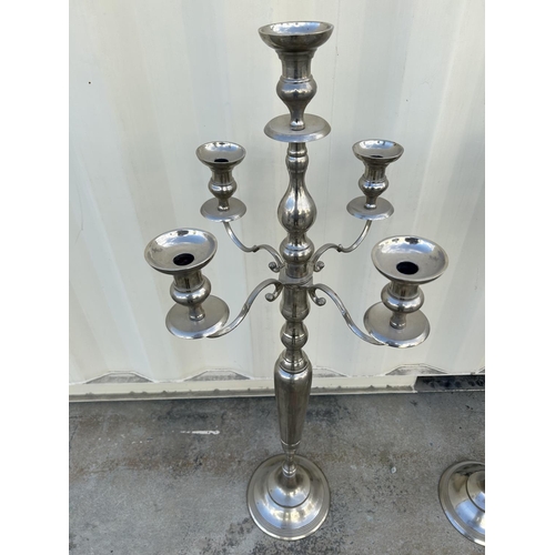 38 - x2 Vintage Oversized Metal with Silver Core 5-Arm Candelabras (108cm H./each)