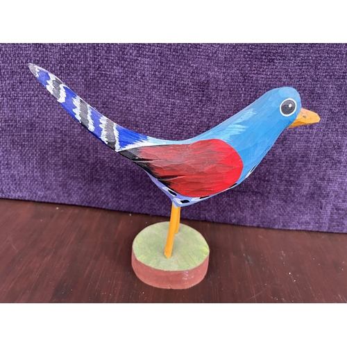 132 - Carved Wood Hand Painted Bird Figure Artwork (18 x 22cm)