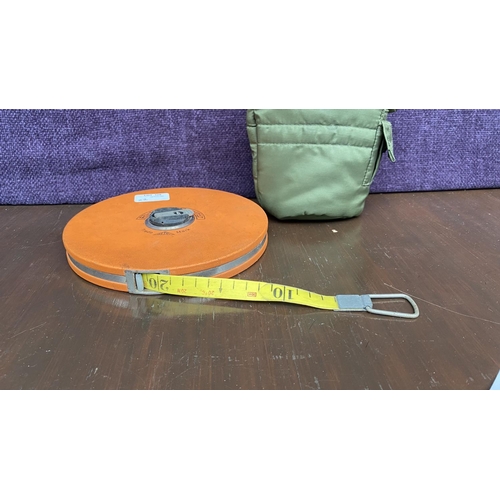 128 - Richter 30m Metri Quality Tape Measure Made in Germany Together with Army Plastic Water Canteen with... 