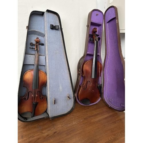 186 - x2 Vintage Violins in Original Case (A/F)