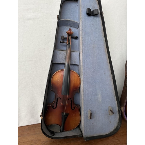 186 - x2 Vintage Violins in Original Case (A/F)