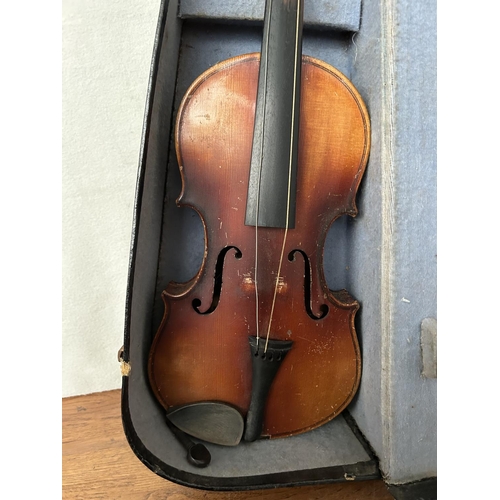 186 - x2 Vintage Violins in Original Case (A/F)