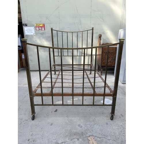 199 - Art Deco Brass Large Single Bed Styling Design Frame with Original Castors in Good Vintage Condition... 