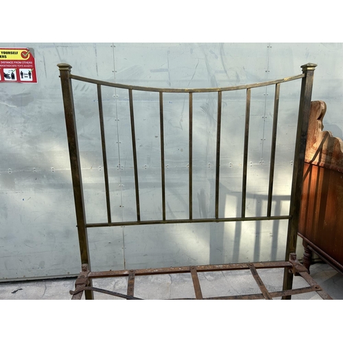 199 - Art Deco Brass Large Single Bed Styling Design Frame with Original Castors in Good Vintage Condition... 