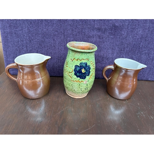 39 - Collection of 4 Vintage Glazed Pottery Vessels Incl. Black Double Pot