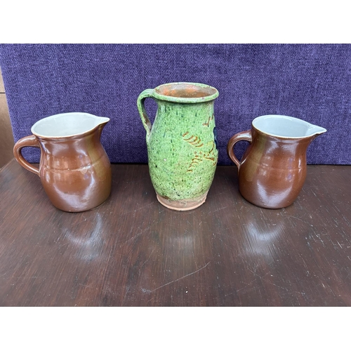 39 - Collection of 4 Vintage Glazed Pottery Vessels Incl. Black Double Pot