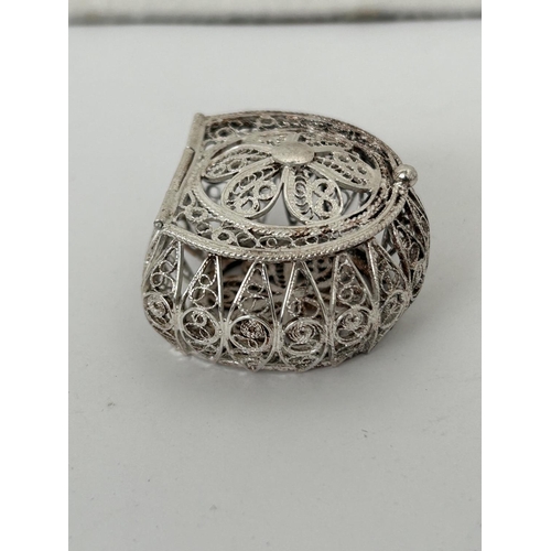 76 - Small Silver Plated Filigree Pill Box