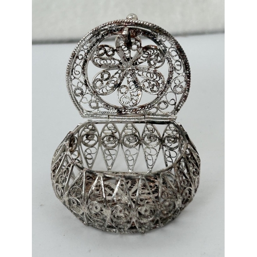 76 - Small Silver Plated Filigree Pill Box