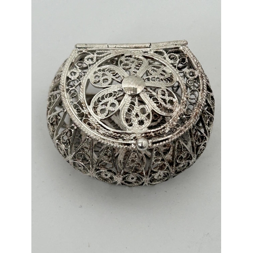 76 - Small Silver Plated Filigree Pill Box